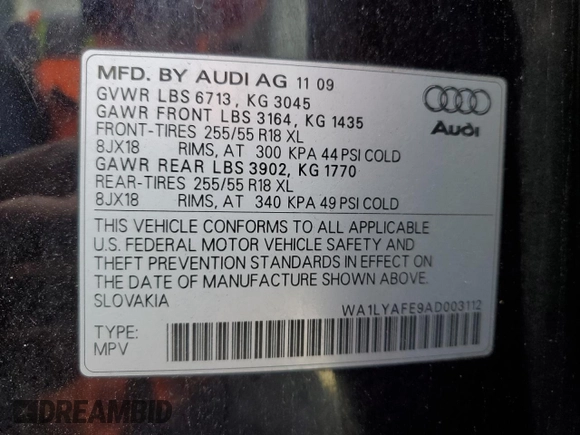 2010 Audi Q7 Premium Plus with VIN WA1LYAFE9AD003112, listed as a Copart auction lot 82994664 with 243,307 mi miles and Clean title. Bid and sale history available at DreamBid. Image 13.
