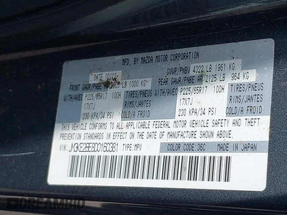2013 Mazda CX-5 Sport with VIN JM3KE2BE8D0160381, listed as a IAAI auction lot 42438461 with 213,354 mi miles and . Bid and sale history available at DreamBid. Image 9.