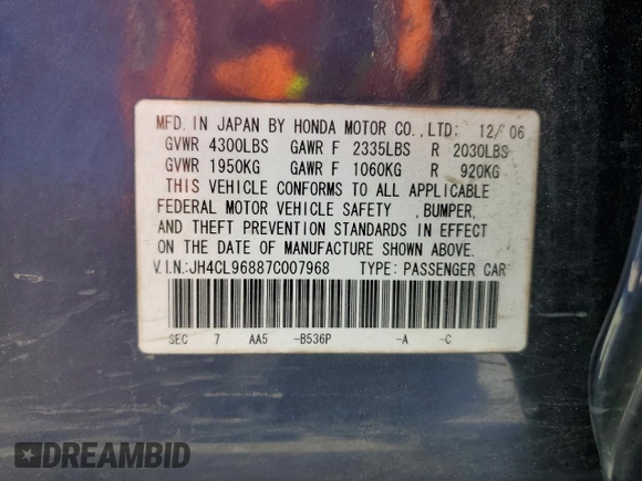 2007 Acura TSX with VIN JH4CL96887C007968, listed as a Copart auction lot 49285985 with 162,385 mi miles and Salvage Title. Bid and sale history available at carsss.com. Image 13.