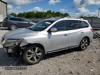 2014 Nissan Pathfinder Platinum z VIN 5N1AR2MM6EC680751, wystawiony jako Copart lot #57834095 z przebiegiem 181 210 mil mil oraz Szkoda całkowita • Salvage title. Historia ofert i sprzedaży dostępna na DreamBid. Obrazek 1.
