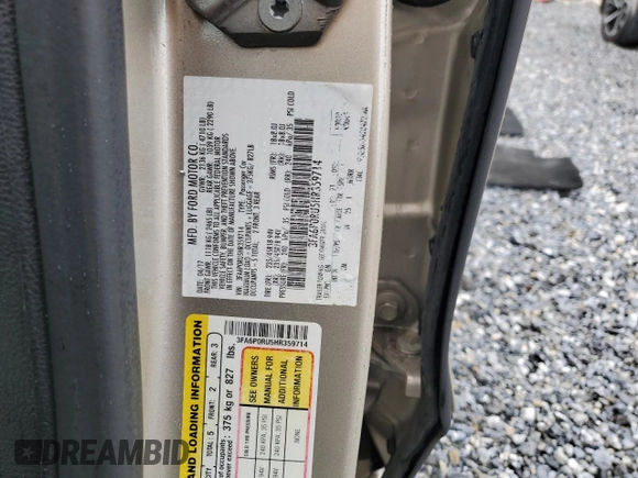 2017 Ford Fusion Hybrid Titanium with VIN 3FA6P0RU5HR359714, listed as a Copart auction lot 59156975 with 84,220 mi miles and Salvage title. Bid and sale history available at DreamBid. Image 12.