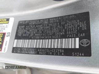 2019 Toyota Camry XSE with VIN 4T1B61HK5KU818351, listed as a IAAI auction lot 41909915 with 179,463 mi miles. Bid and sale history available at carsss.com. Image 9.