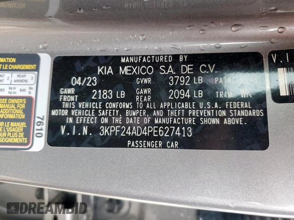 2023 Kia Forte LXS with VIN 3KPF24AD4PE627413, listed as a Copart auction lot 53784485 with 45,975 mi miles and Salvage Title. Bid and sale history available at carsss.com. Image 12.