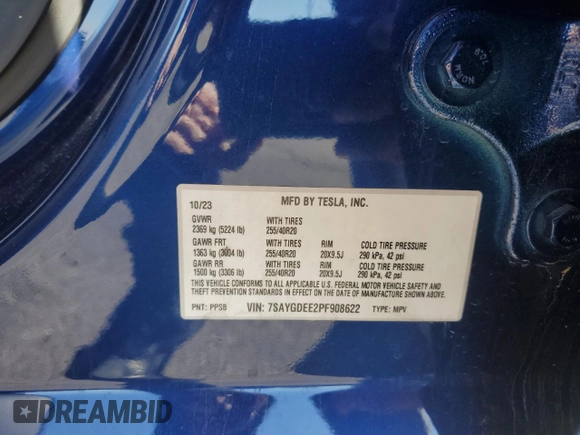 2023 Tesla Model Y Long Range z VIN 7SAYGDEE2PF908622, wystawiony jako Copart lot #47228145 z przebiegiem 10 639 mil mil oraz Szkoda całkowita • Salvage title. Historia ofert i sprzedaży dostępna na DreamBid. Obrazek 15.