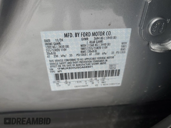2025 Ford Explorer Active with VIN 1FMUK8DH2SGA68901, listed as a Copart auction lot 41738405 with 0 mi miles and Salvage Title. Bid and sale history available at carsss.com. Image 13.