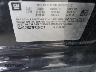 2015 Buick LaCrosse Premium I with VIN 1G4GD5G37FF256024, listed as a Copart auction lot 50158615 with 74,253 mi miles and Salvage title. Bid and sale history available at DreamBid. Image 14.