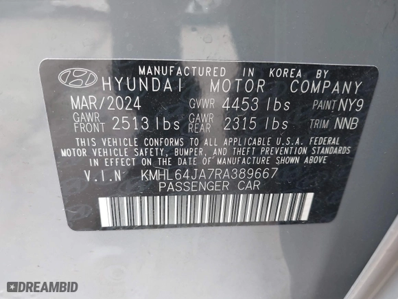 2024 Hyundai Sonata SEL with VIN KMHL64JA7RA389667, listed as a IAAI auction lot 41909020 with 10,819 mi miles. Bid and sale history available at carsss.com. Image 9.