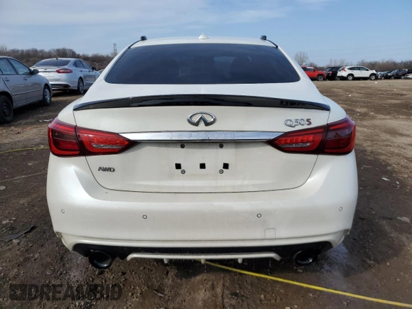 2018 Infiniti Q50 Red Sport 400 with VIN JN1FV7AR2JM480539, listed as a Copart auction lot 49141695 with 81,523 mi miles and Salvage Title. Bid and sale history available at DreamBid. Image 6.