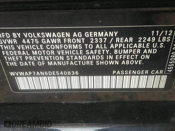 2013 Volkswagen CC R-Line с VIN WVWAP7AN6DE540836, выставлен на аукционе IAAI как лот 42542982 с пробегом 80 364 миль миль и . История ставок и продаж доступна на DreamBid. Изображение 9.