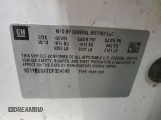 2013 Chevrolet Malibu LS with VIN 1G11B5SA7DF354840, listed as a Copart auction lot 77264114 with 81,858 mi miles and Clean Title. Bid and sale history available at DreamBid. Image 12.