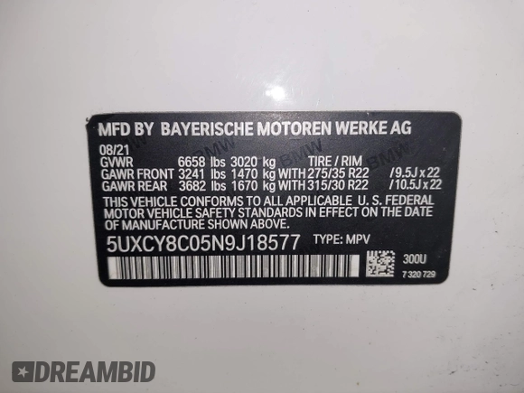 2022 BMW X6 M50i z VIN 5UXCY8C05N9J18577, wystawiony jako IAAI lot #41982042 z przebiegiem 64 155 mil mil oraz . Historia ofert i sprzedaży dostępna na DreamBid. Obrazek 9.