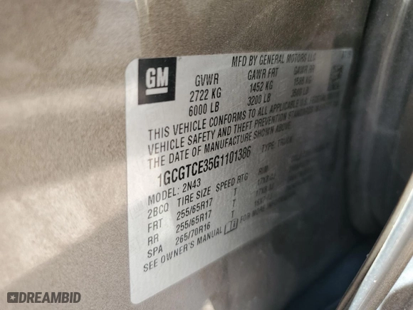 2016 Chevrolet Colorado 4WD LT with VIN 1GCGTCE35G1101386, listed as a Copart auction lot 46830585 with 161,419 mi miles and Salvage Title. Bid and sale history available at carsss.com. Image 12.