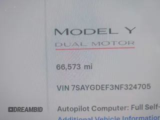 2022 Tesla Model Y Performance with VIN 7SAYGDEF3NF324705, listed as a IAAI auction lot 42076565 with 66,573 mi miles and . Bid and sale history available at carsss.com. Image 15.