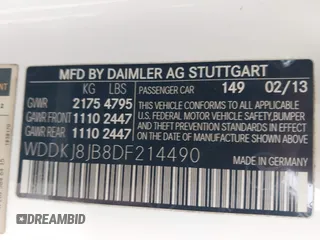 2013 Mercedes-Benz E-Class E 350 with VIN WDDKJ8JB8DF214490, listed as a IAAI auction lot 41500949 with 156,566 mi miles. Bid and sale history available at carsss.com. Image 9.
