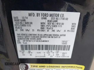 2014 Ford F-150 XL with VIN 1FTFW1CF0EKG40901, listed as a IAAI auction lot 41704498 with 236,317 mi miles and . Bid and sale history available at carsss.com. Image 9.