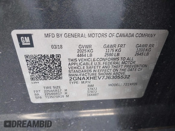 2018 Chevrolet Equinox LS with VIN 2GNAXHEV7J6305532, listed as a IAAI auction lot 41136629 with 180,490 mi miles and . Bid and sale history available at DreamBid. Image 9.