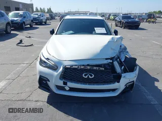 2021 Infiniti Q50 Red Sport 400 with VIN JN1FV7DR9MM880601, listed as a IAAI auction lot 42509477 with 28,202 mi miles and . Bid and sale history available at DreamBid. Image 13.