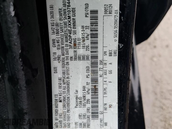 2019 Ford Fiesta SE с VIN 3FADP4EJXKM107844, выставлен на аукционе Copart как лот 58536805 с пробегом 132 793 миль миль и На запчасти • Non repairable. История ставок и продаж доступна на DreamBid. Изображение 12.