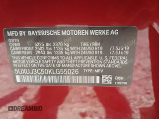 2019 BMW X4 xDrive30i with VIN 5UXUJ3C50KLG55026, listed as a IAAI auction lot 42413208 with 139,460 mi miles and . Bid and sale history available at DreamBid. Image 9.