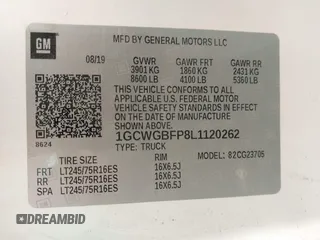 2020 Chevrolet Express Cargo Van with VIN 1GCWGBFP8L1120262, listed as a IAAI auction lot 42010679 with 114,589 mi miles. Bid and sale history available at carsss.com. Image 9.