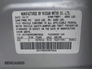 2012 Infiniti G37 x with VIN JN1CV6AR0CM970624, listed as a IAAI auction lot 41920282 with 191,409 mi miles and . Bid and sale history available at DreamBid. Image 9.