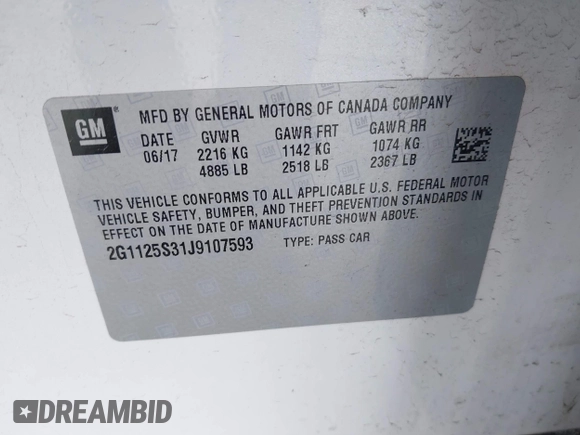 2018 Chevrolet Impala Premier with VIN 2G1125S31J9107593, listed as a IAAI auction lot 42008579 with 243,170 mi miles and . Bid and sale history available at DreamBid. Image 9.