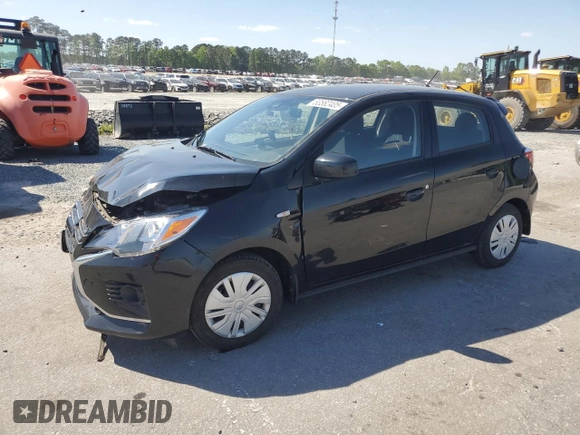 2023 Mitsubishi Mirage ES z VIN ML32AUHJ5PH000570, wystawiony jako Copart lot #53582405 z przebiegiem 7 858 mil mil oraz Szkoda całkowita • Salvage title. Historia ofert i sprzedaży dostępna na DreamBid. Obrazek 1.