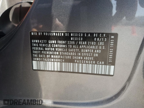 2014 Volkswagen Jetta SE with VIN 3VWD17AJ2EM360824, listed as a Copart auction lot 61420075 with 142,101 mi miles and Salvage title. Bid and sale history available at DreamBid. Image 13.