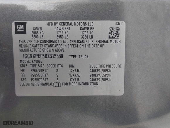 2011 Chevrolet Silverado 1500 Work Truck with VIN 1GCNKPE05BZ315389, listed as a IAAI auction lot 41781950 with 84,403 mi miles. Bid and sale history available at carsss.com. Image 9.