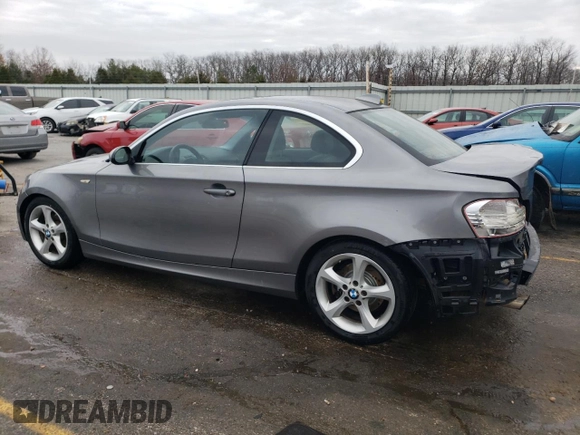 2009 BMW 1 Series 128i with VIN WBAUP93589VF48224, listed as a Copart auction lot 85687834 with 106,636 mi miles and Salvage title. Bid and sale history available at DreamBid. Image 2.