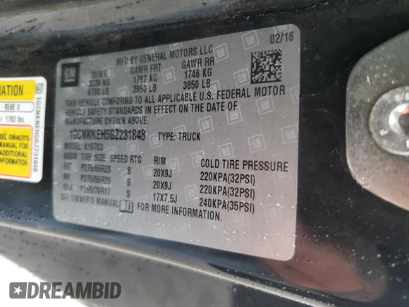 2016 Chevrolet Silverado 1500 Work Truck with VIN 1GCNKNEH5GZ231848, listed as a Copart auction lot 83675824 with Not Provided miles and Salvage Title. Bid and sale history available at DreamBid. Image 12.