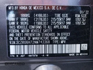 2022 Honda HR-V EX-L with VIN 3CZRU6H72NM743368, listed as a Copart auction lot 86986014 with 19,886 mi miles and Salvage Title. Bid and sale history available at carsss.com. Image 13.