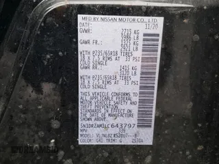2020 Nissan Pathfinder S with VIN 5N1DR2AM1LC643797, listed as a Copart auction lot 57568435 with 99,852 mi miles and Salvage title. Bid and sale history available at DreamBid. Image 13.