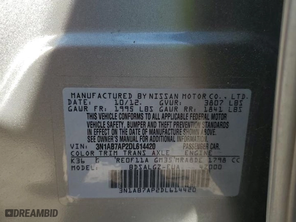 2013 Nissan Sentra SL with VIN 3N1AB7AP2DL614420, listed as a Copart auction lot 52449745 with 101,570 mi miles and Salvage Title. Bid and sale history available at carsss.com. Image 14.
