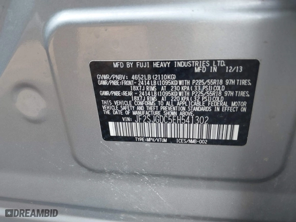 2014 Subaru Forester 2.0XT Premium with VIN JF2SJGDC5EH541302, listed as a IAAI auction lot 41498223 with 82,733 mi miles. Bid and sale history available at carsss.com. Image 9.