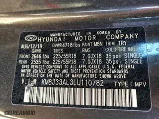 2020 Hyundai Tucson Sport with VIN KM8J33AL3LU110782, listed as a Copart auction lot 87068294 with 24,782 mi miles and Salvage Title. Bid and sale history available at carsss.com. Image 14.