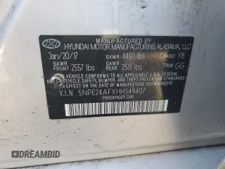 2017 Hyundai Sonata 2.4L with VIN 5NPE24AFXHH549407, listed as a Copart auction lot 49400835 with 118,815 mi miles and Salvage Title. Bid and sale history available at DreamBid. Image 12.