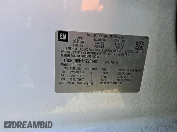 2017 Chevrolet Silverado 1500 LT with VIN 1GCRCREH7HZ267404, listed as a Copart auction lot 88110895 with 134,470 mi miles and Clean Title. Bid and sale history available at DreamBid. Image 12.