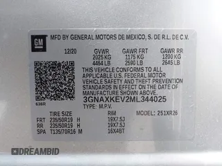 2021 Chevrolet Equinox LT with VIN 3GNAXKEV2ML344025, listed as a IAAI auction lot 41667714 with 80,122 mi miles. Bid and sale history available at carsss.com. Image 9.