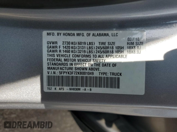 2019 Honda Ridgeline RTL-E z VIN 5FPYK3F72KB001049, wystawiony jako Copart lot #57706765 z przebiegiem 97 722 mil mil oraz Szkoda całkowita • Salvage title. Historia ofert i sprzedaży dostępna na DreamBid. Obrazek 12.