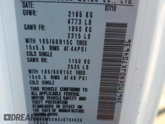 2018 Nissan NV200 SV z VIN 3N6CM0KN0JK704636, wystawiony jako Copart lot #46660035 z przebiegiem 49 707 mil mil oraz Szkoda całkowita • Salvage title. Historia ofert i sprzedaży dostępna na DreamBid. Obrazek 13.