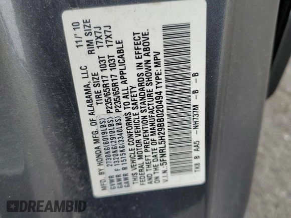 2011 Honda Odyssey LX z VIN 5FNRL5H29BB020494, wystawiony jako Copart lot #54120235 z przebiegiem 135 157 mil mil oraz Szkoda całkowita • Salvage title. Historia ofert i sprzedaży dostępna na DreamBid. Obrazek 13.