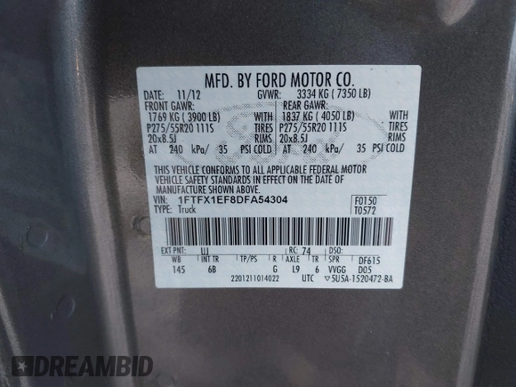 2013 Ford F-150 XL z VIN 1FTFX1EF8DFA54304, wystawiony jako IAAI lot #41484021 z przebiegiem 53 121 mil mil oraz . Historia ofert i sprzedaży dostępna na DreamBid. Obrazek 9.