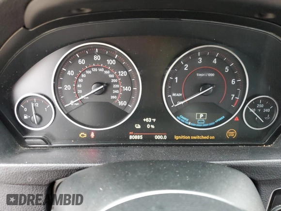 2016 BMW 3 Series 330e iPerformance with VIN WBA8E1C5XGK479704, listed as a Copart auction lot 36947783 with 80,885 mi miles. Bid and sale history available at carsss.com. Image 9.