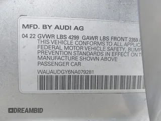 2022 Audi A3 Premium with VIN WAUAUDGY6NA079281, listed as a IAAI auction lot 41956291 with 38,321 mi miles. Bid and sale history available at carsss.com. Image 9.