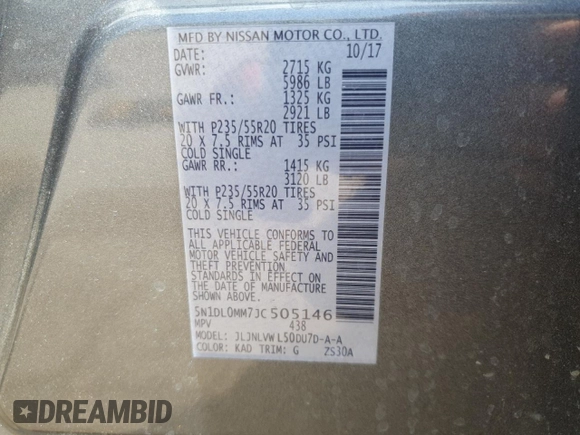 2018 Infiniti QX60 with VIN 5N1DL0MM7JC505146, listed as a Copart auction lot 52572145 with 75,057 mi miles and Salvage Title. Bid and sale history available at DreamBid. Image 15.