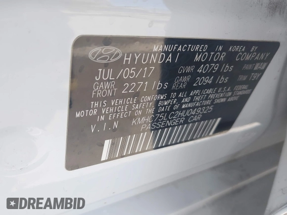 2017 Hyundai Ioniq SEL z VIN KMHC75LC2HU049325, wystawiony jako IAAI lot #42321171 z przebiegiem 128 891 mil mil oraz . Historia ofert i sprzedaży dostępna na DreamBid. Obrazek 9.