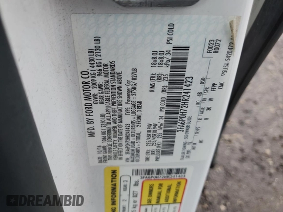 2017 Ford Fusion SE z VIN 3FA6P0H72HR241423, wystawiony jako Copart lot #56777945 z przebiegiem 105 223 mil mil oraz Czysty tytuł • Clean title. Historia ofert i sprzedaży dostępna na DreamBid. Obrazek 12.