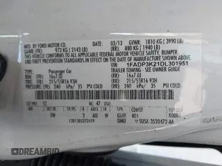 2013 Ford Focus SE with VIN 1FADP3K21DL301951, listed as a IAAI auction lot 41847106 with 78,540 mi miles. Bid and sale history available at carsss.com. Image 9.