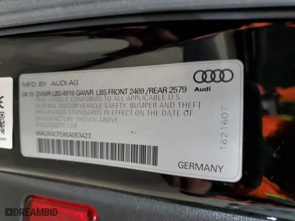 2019 Audi A5 Sportback Premium with VIN WAUANCF5XKA053423, listed as a Copart auction lot 44426015 with 70,134 mi miles and Clean Title. Bid and sale history available at carsss.com. Image 12.